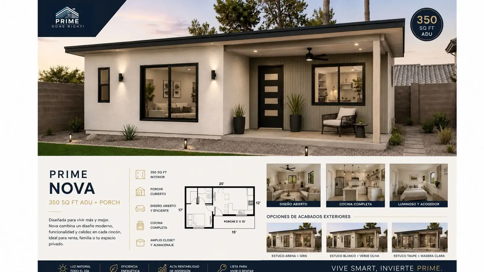 Casita Nova 350 — 350 sq ft ADU floor plan