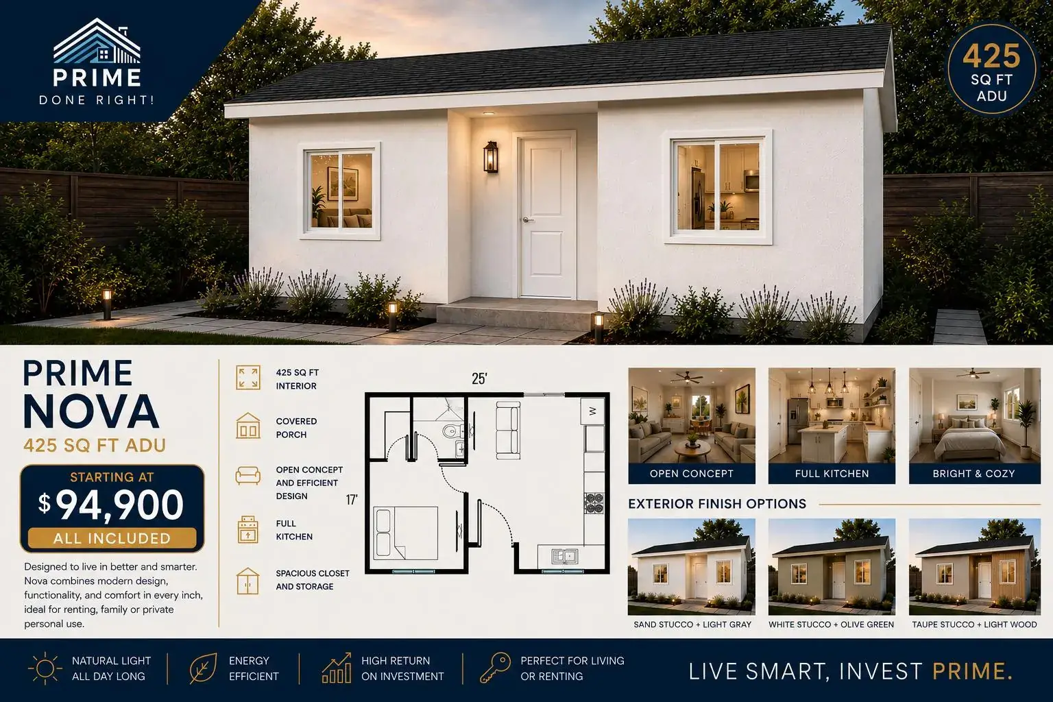 Casita Nova 425 — 425 sq ft ADU floor plan
